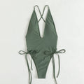 Ladies Solid Color Halter Neck Bikini Set RFD2109: Army / L