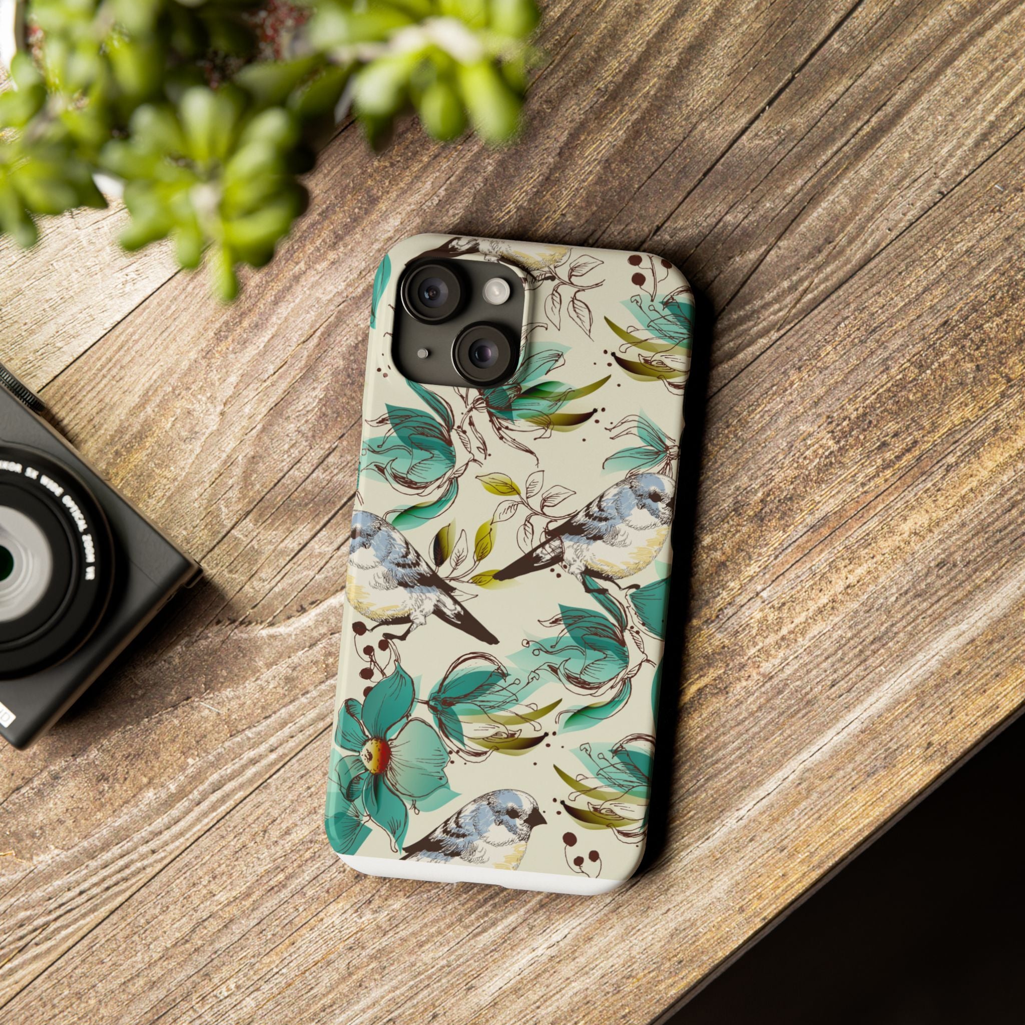 Nature-Inspired Slim Phone Case with Floral and Bird Design | Perfect Gift for Nature Lovers, Bird Enthusiasts, Floral Aesthetic