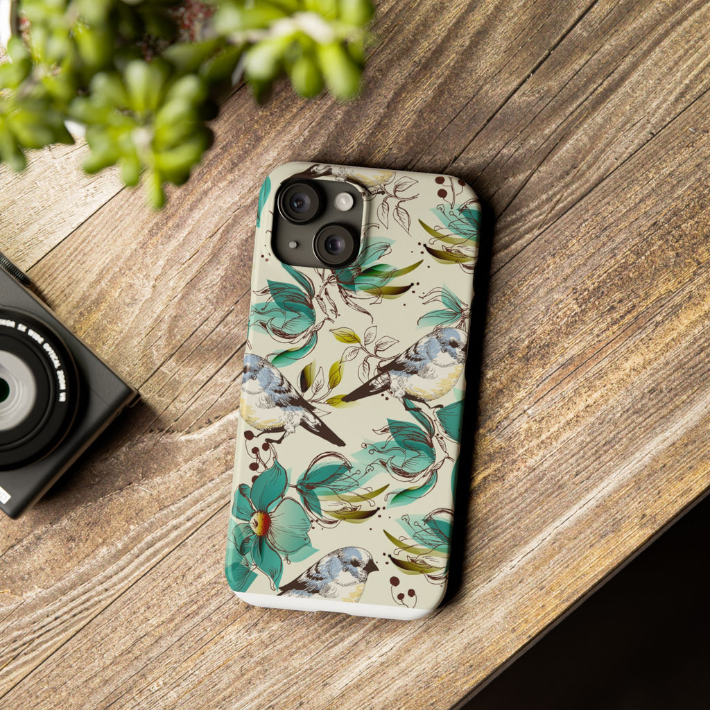 Nature-Inspired Slim Phone Case with Floral and Bird Design | Perfect Gift for Nature Lovers, Bird Enthusiasts, Floral Aesthetic