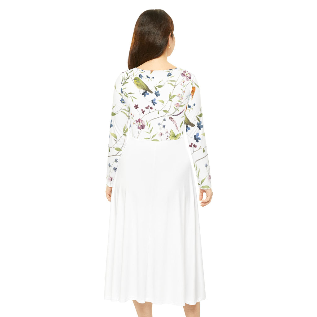 Floral Women's Long Sleeve Dance Dress, Elegant Party Dress, Bohemian Style, Wedding Guest Outfit, Spring Dress, Dance Apparel