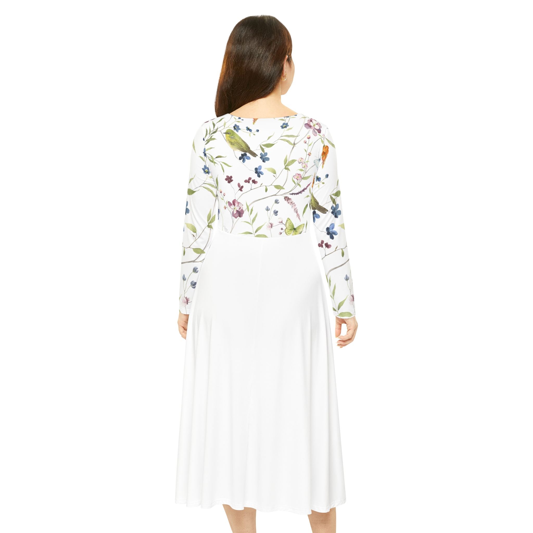 Floral Women's Long Sleeve Dance Dress, Elegant Party Dress, Bohemian Style, Wedding Guest Outfit, Spring Dress, Dance Apparel