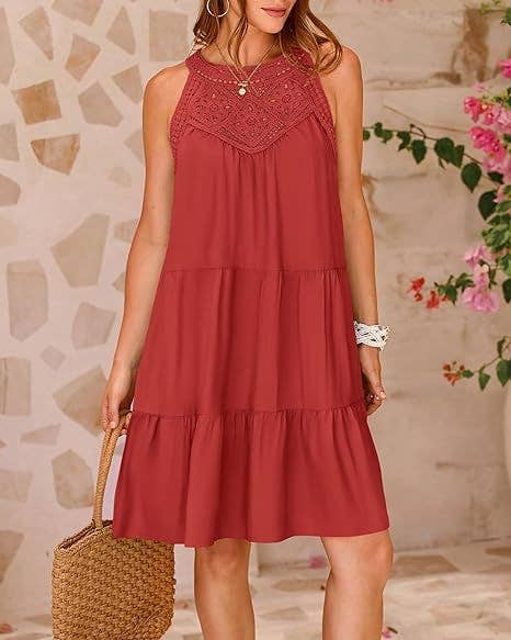 Lace Crochet Sleeveless A Line Mini Dress Casual Summer: Navy Blue / 95% Polyester+5% Spandex / L