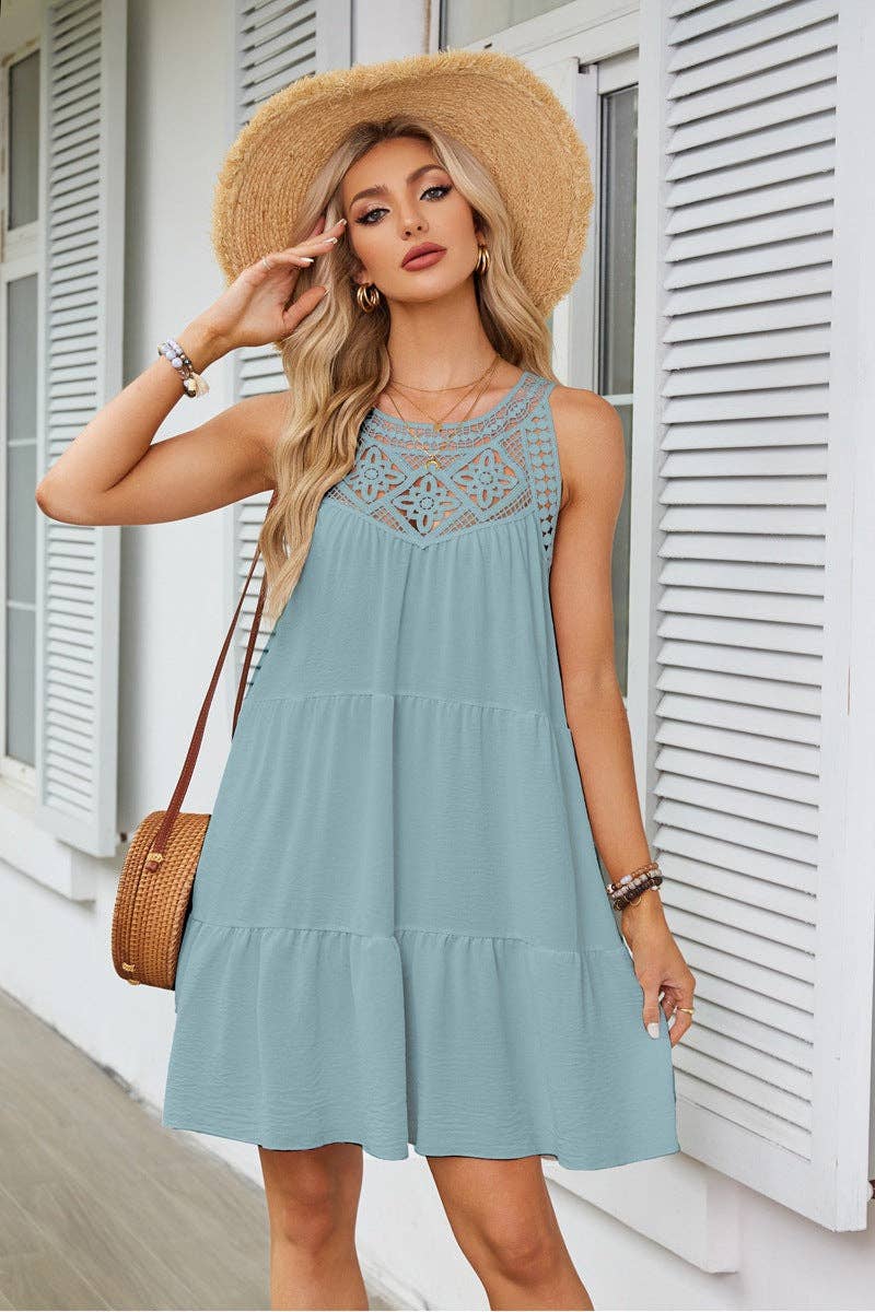 Lace Crochet Sleeveless A Line Mini Dress Casual Summer: White / 95% Polyester+5% Spandex / 2XL