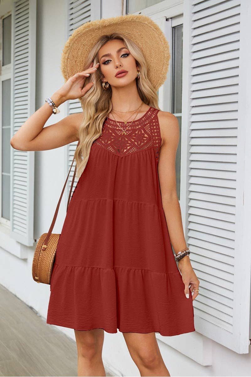 Lace Crochet Sleeveless A Line Mini Dress Casual Summer: White / 95% Polyester+5% Spandex / S