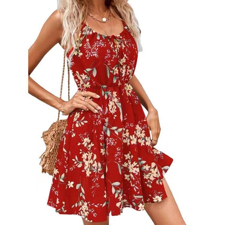 Elegant Sleeveless Pullover Spaghetti Strap Short Skirt: Orange / M