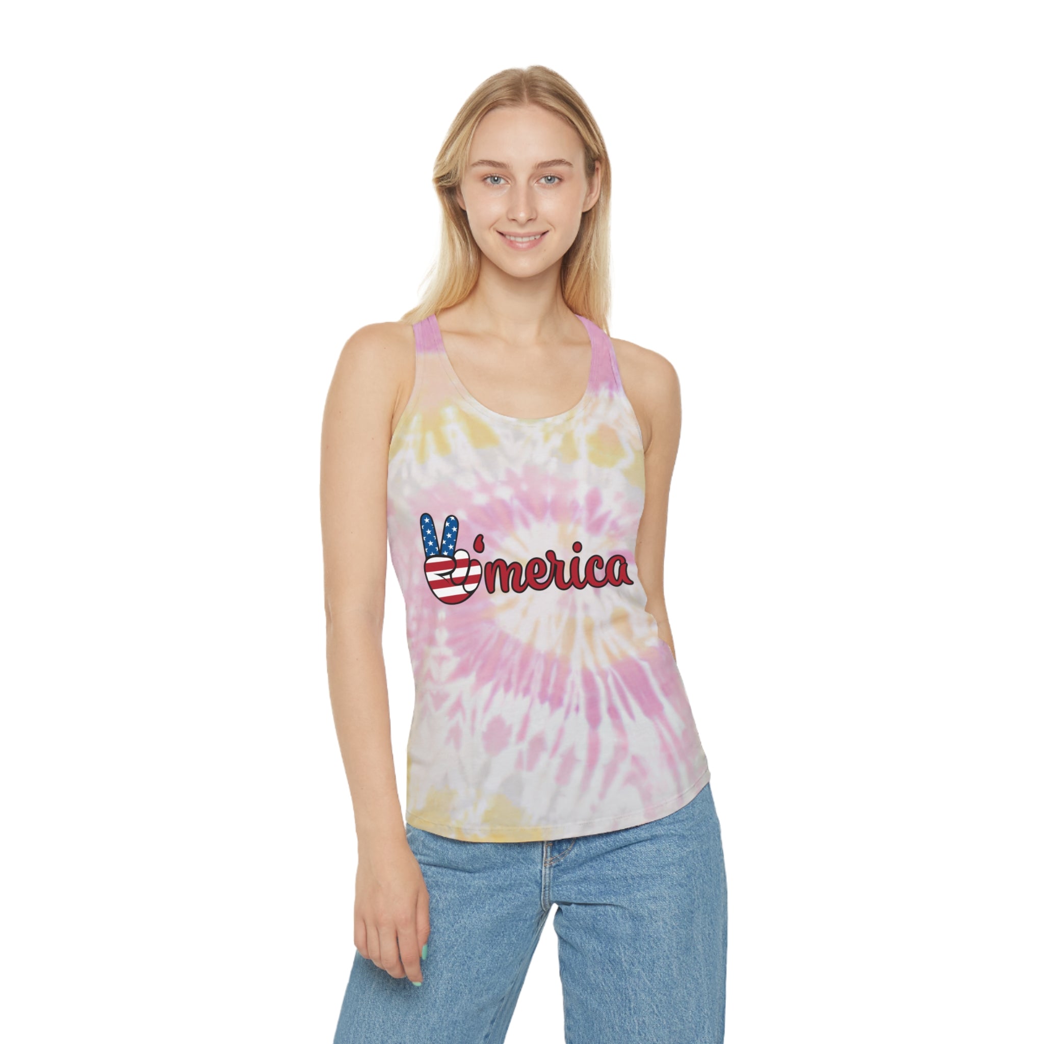 Patriotic Tie Dye Tank Top for Summer Festivals, Yoga, Beach Days, 4th of July Celebrations, Casual Outfits, Gift Ideas