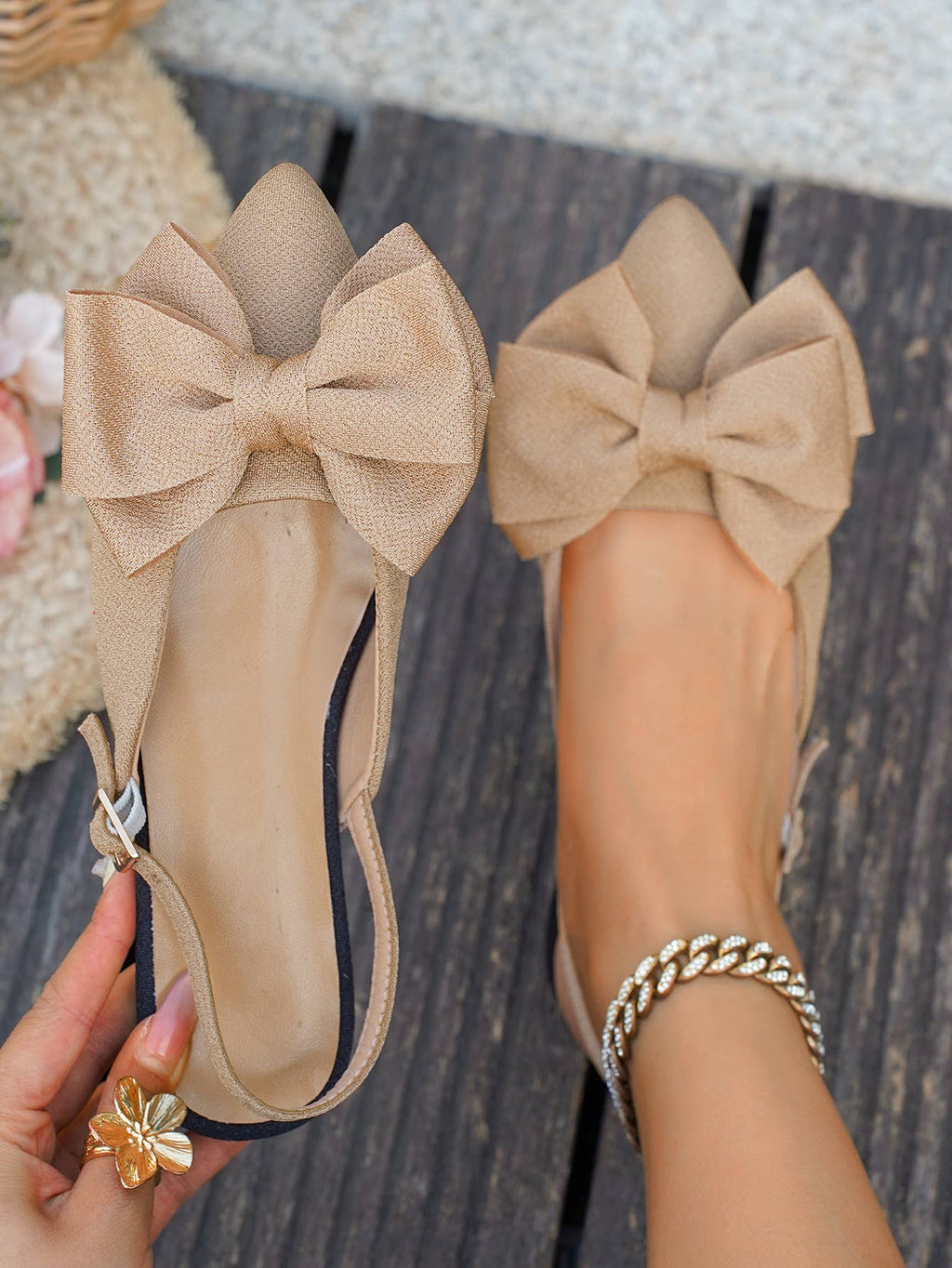 Women’s Bow Slingback Flats Elegant Pointed Toe Sandals: Black / 41