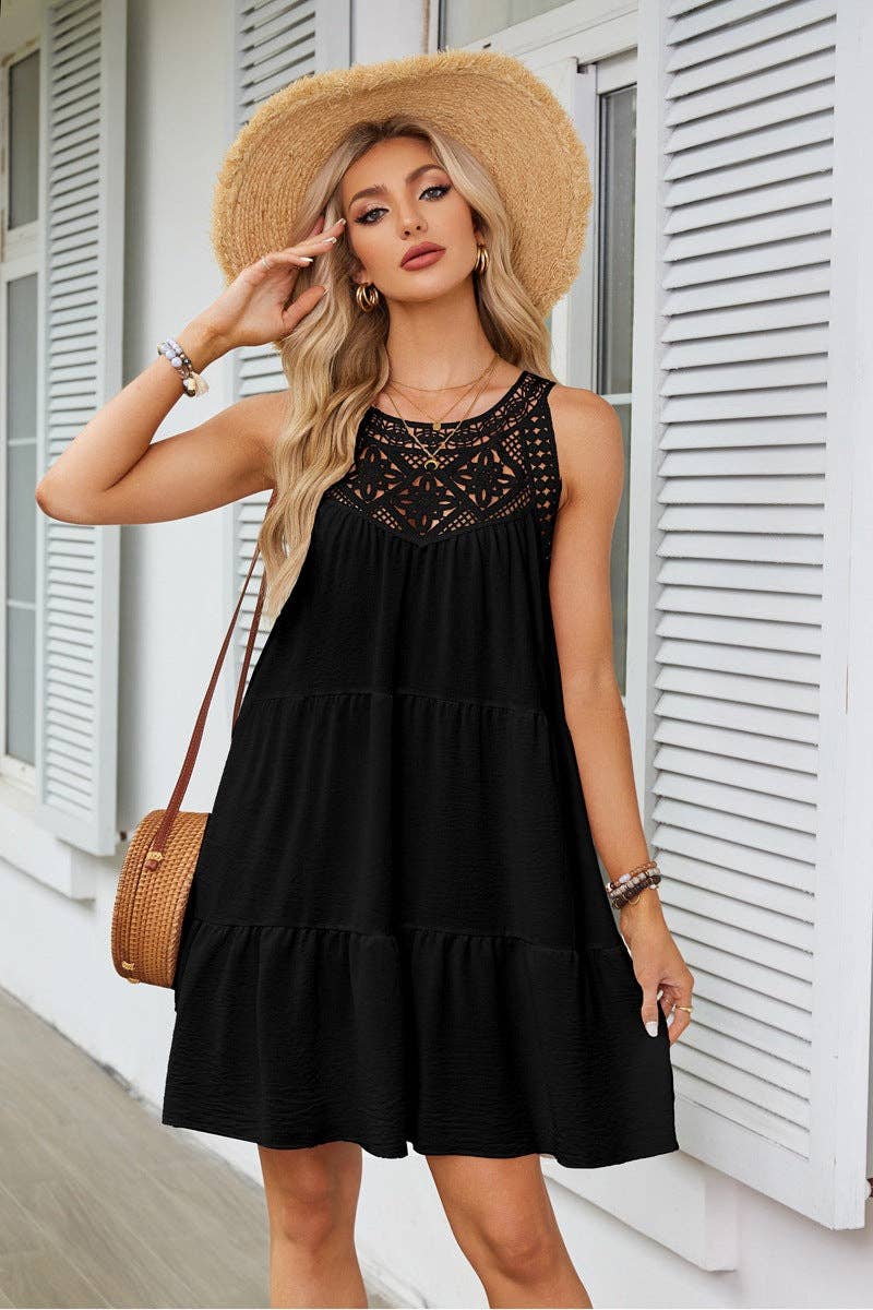 Lace Crochet Sleeveless A Line Mini Dress Casual Summer: White / 95% Polyester+5% Spandex / 2XL