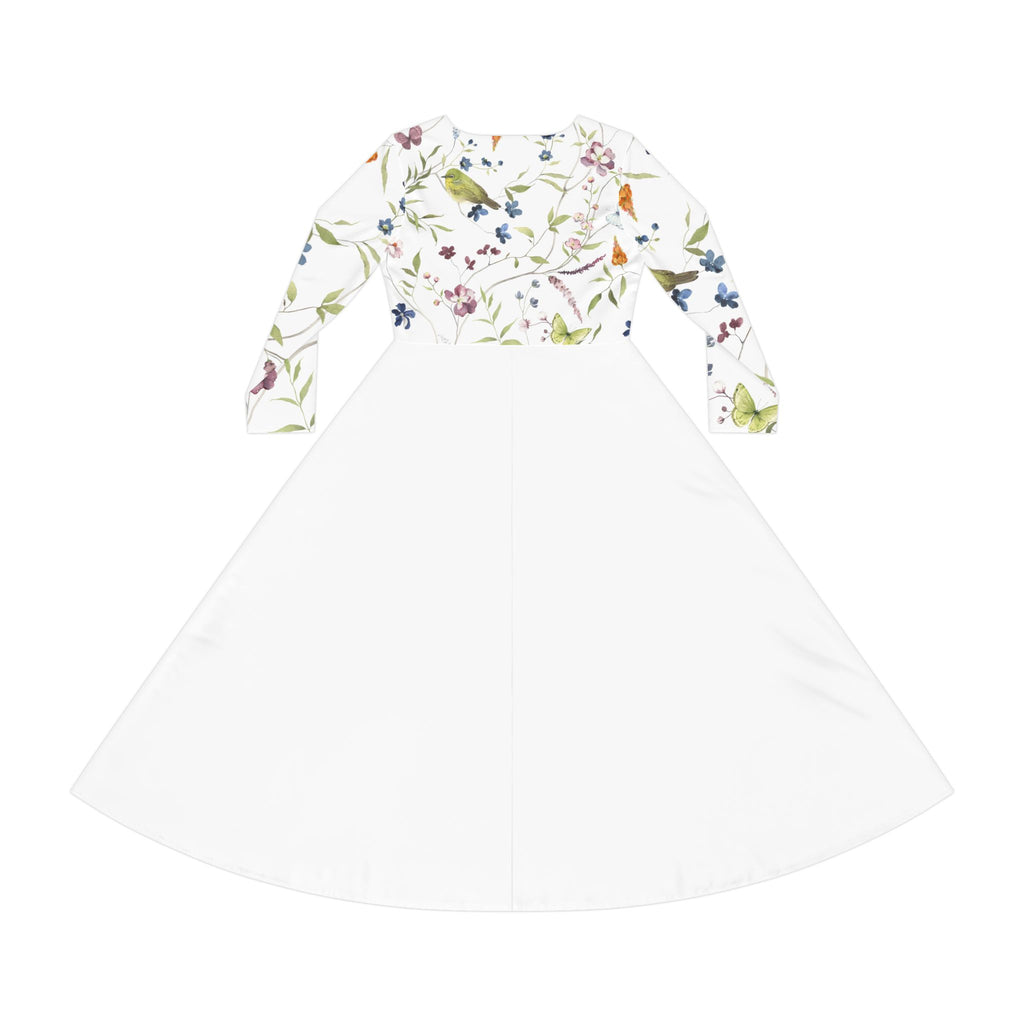 Floral Women's Long Sleeve Dance Dress, Elegant Party Dress, Bohemian Style, Wedding Guest Outfit, Spring Dress, Dance Apparel