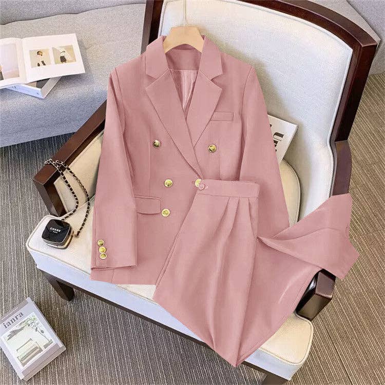 Women’s Relaxed Fit Blazer and Pants Two-Piece Set: Black / 2XL