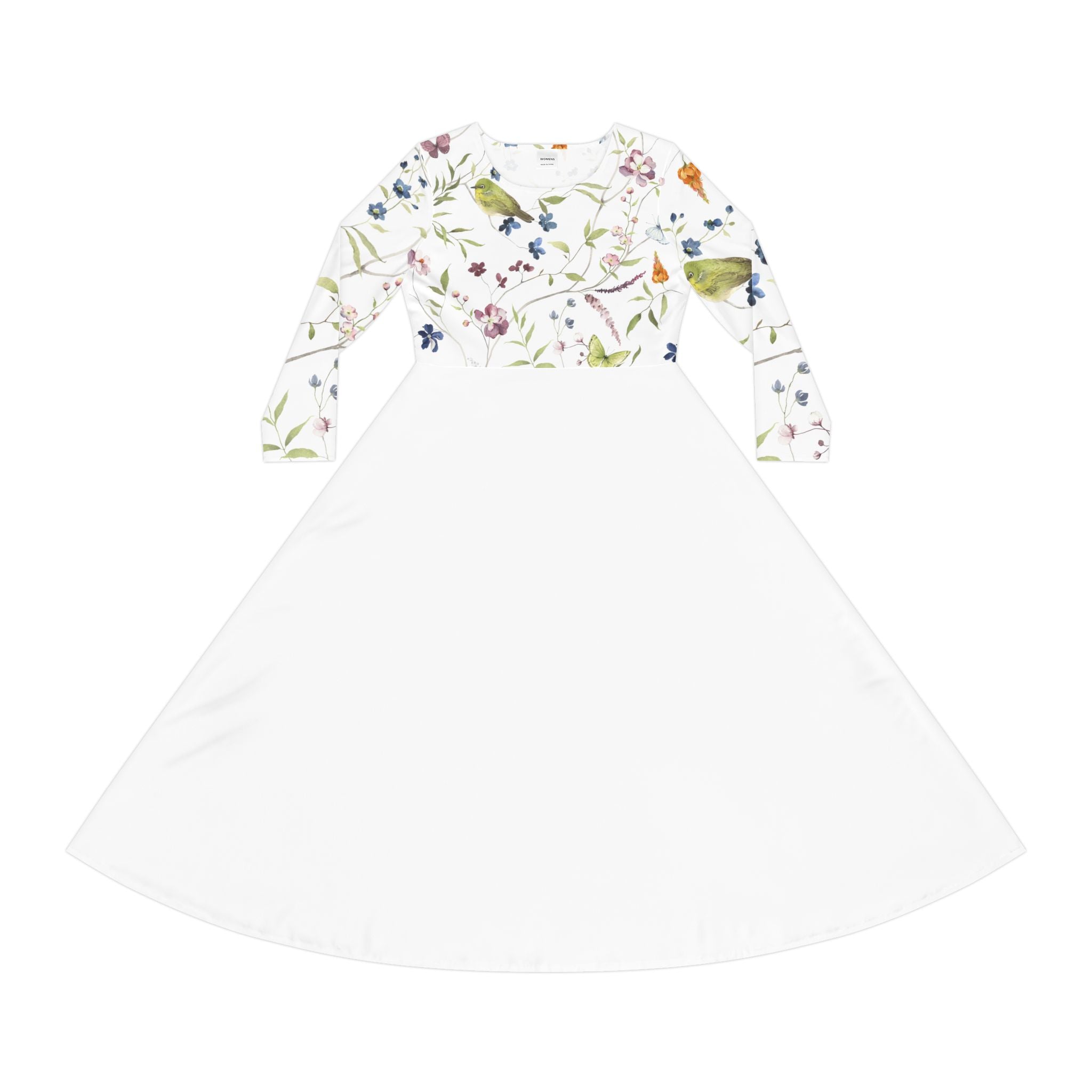 Floral Women's Long Sleeve Dance Dress, Elegant Party Dress, Bohemian Style, Wedding Guest Outfit, Spring Dress, Dance Apparel