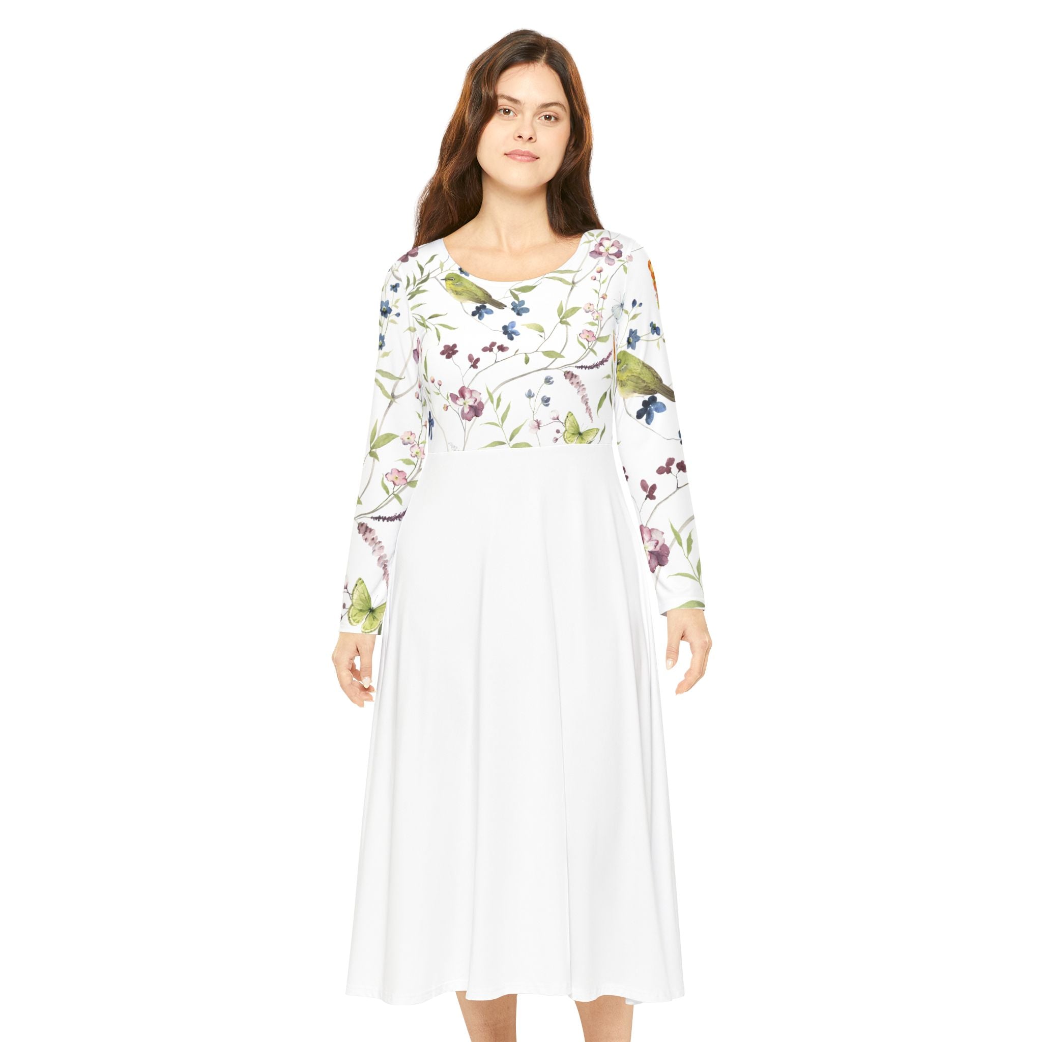 Floral Women's Long Sleeve Dance Dress, Elegant Party Dress, Bohemian Style, Wedding Guest Outfit, Spring Dress, Dance Apparel