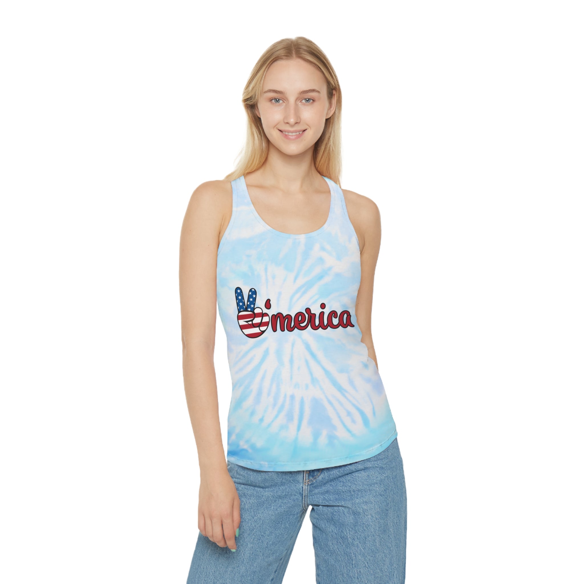 Patriotic Tie Dye Tank Top for Summer Festivals, Yoga, Beach Days, 4th of July Celebrations, Casual Outfits, Gift Ideas