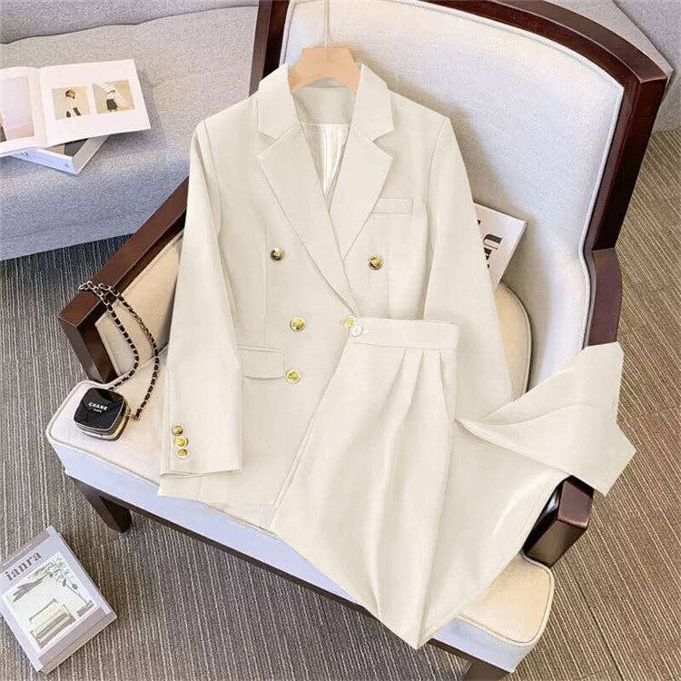 Women’s Relaxed Fit Blazer and Pants Two-Piece Set: Black / 3XL