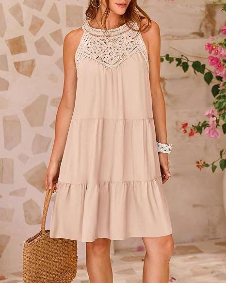Lace Crochet Sleeveless A Line Mini Dress Casual Summer: White / 95% Polyester+5% Spandex / XL