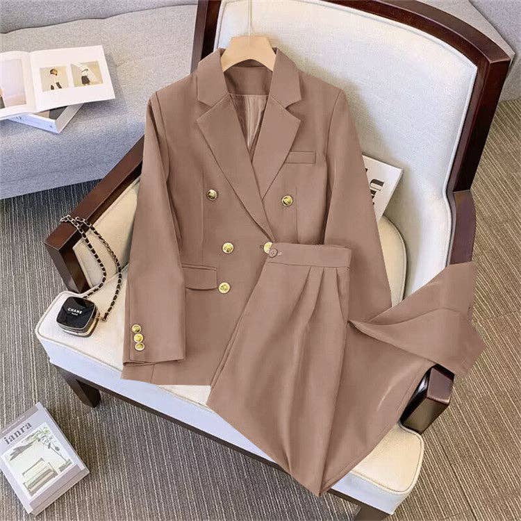 Women’s Relaxed Fit Blazer and Pants Two-Piece Set: Black / S