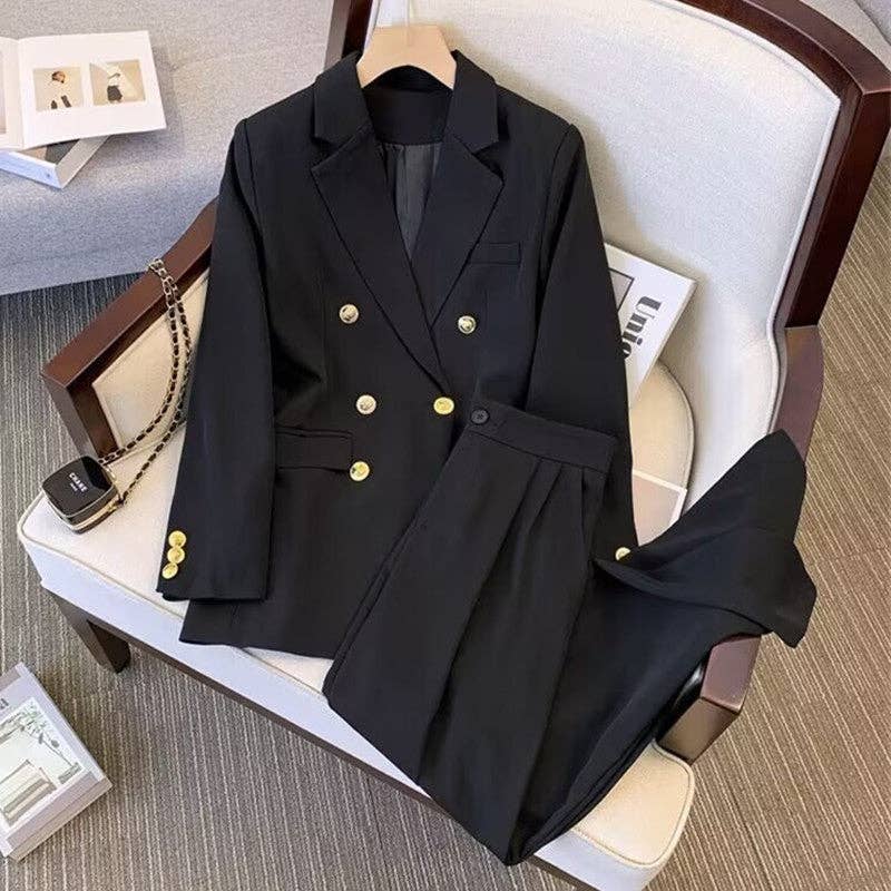 Women’s Relaxed Fit Blazer and Pants Two-Piece Set: Black / S
